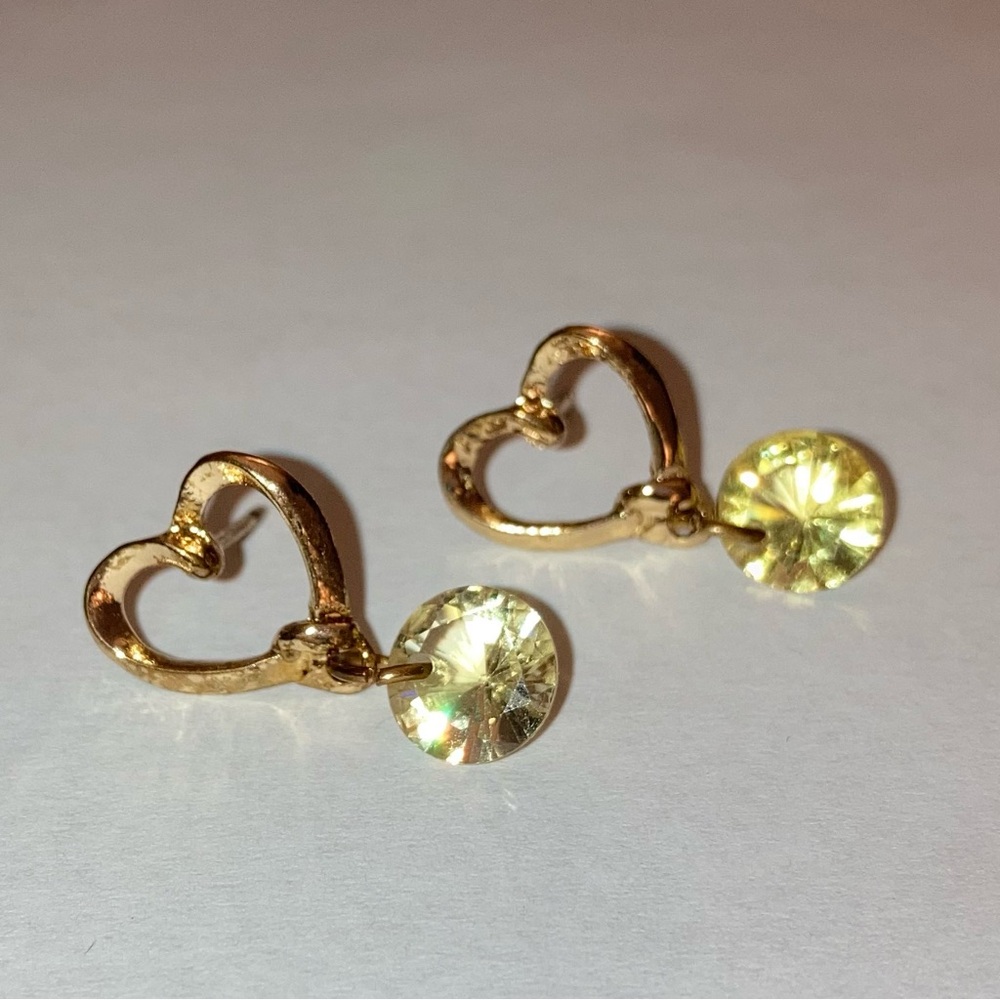 Gold Heart Dangle Stud Earrings